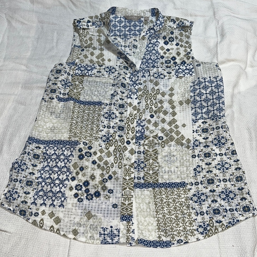 Coral Bay Geometric Paisley Patchwork Sleeveless Shirt Medium ***$8 FINAL SALE**